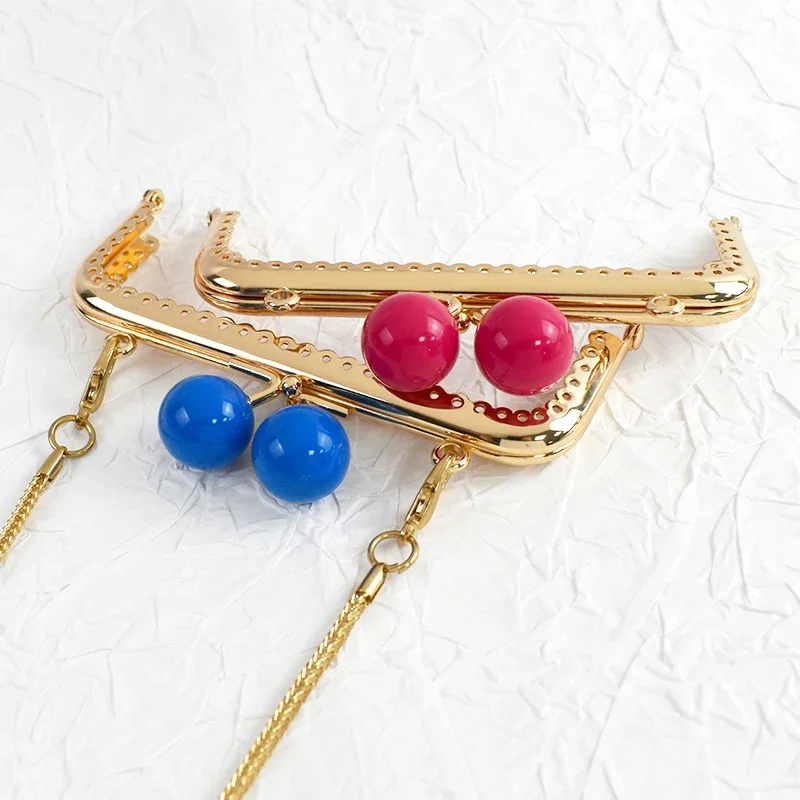 1-5Pcs 12.5cm Purse Frame Bag Kiss Clasp Lock Bags Resin Beads Ball Clutch Frames for Making DIY Handle Sewing Craft 18 Colors