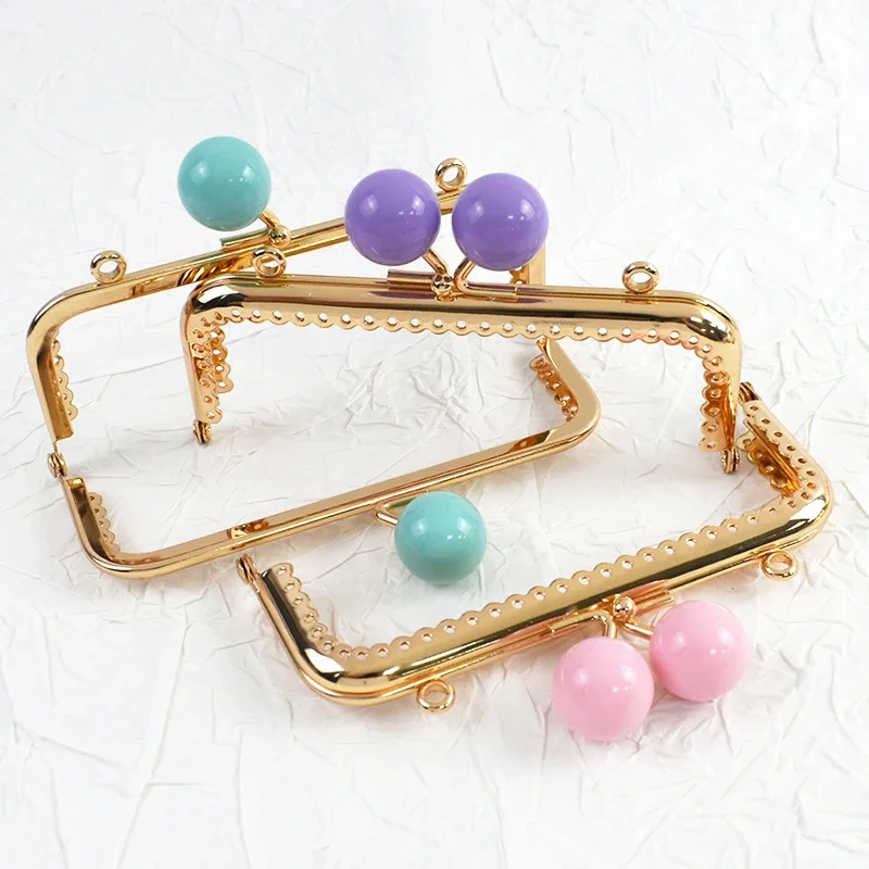 1-5Pcs 12.5cm Purse Frame Bag Kiss Clasp Lock Bags Resin Beads Ball Clutch Frames for Making DIY Handle Sewing Craft 18 Colors