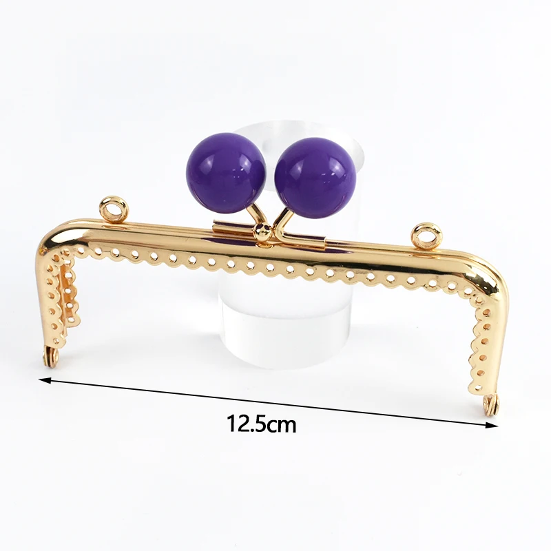 1-5Pcs 12.5cm Purse Frame Bag Kiss Clasp Lock Bags Resin Beads Ball Clutch Frames for Making DIY Handle Sewing Craft 18 Colors