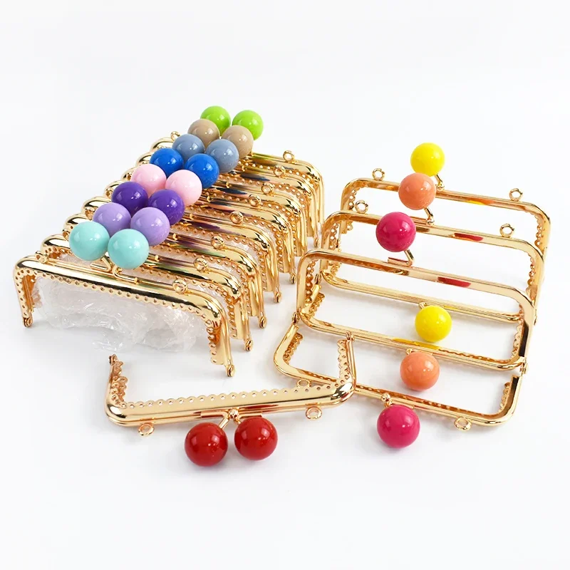 1-5Pcs 12.5cm Purse Frame Bag Kiss Clasp Lock Bags Resin Beads Ball Clutch Frames for Making DIY Handle Sewing Craft 18 Colors