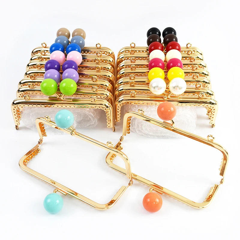 1-5Pcs 12.5cm Purse Frame Bag Kiss Clasp Lock Bags Resin Beads Ball Clutch Frames for Making DIY Handle Sewing Craft 18 Colors