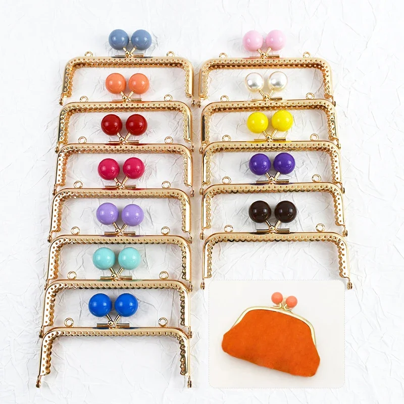 1-5Pcs 12.5cm Purse Frame Bag Kiss Clasp Lock Bags Resin Beads Ball Clutch Frames for Making DIY Handle Sewing Craft 18 Colors