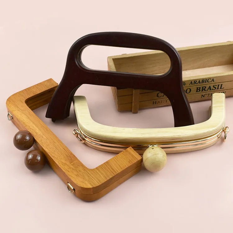 1Pc Wooden Handle for Bags Closure Kiss Clasp Purse Frame Women Handbags Woven-bag DIY Handmade Bracket Accessories
