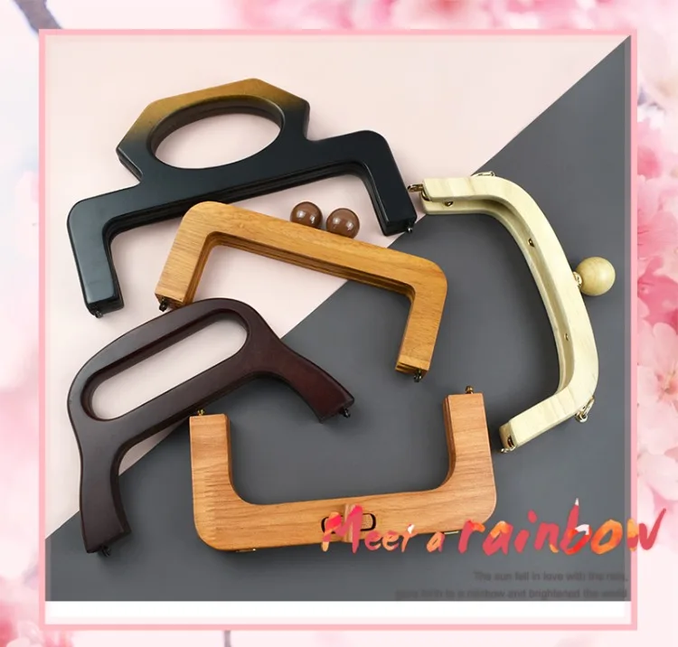 1Pc Wooden Handle for Bags Closure Kiss Clasp Purse Frame Women Handbags Woven-bag DIY Handmade Bracket Accessories