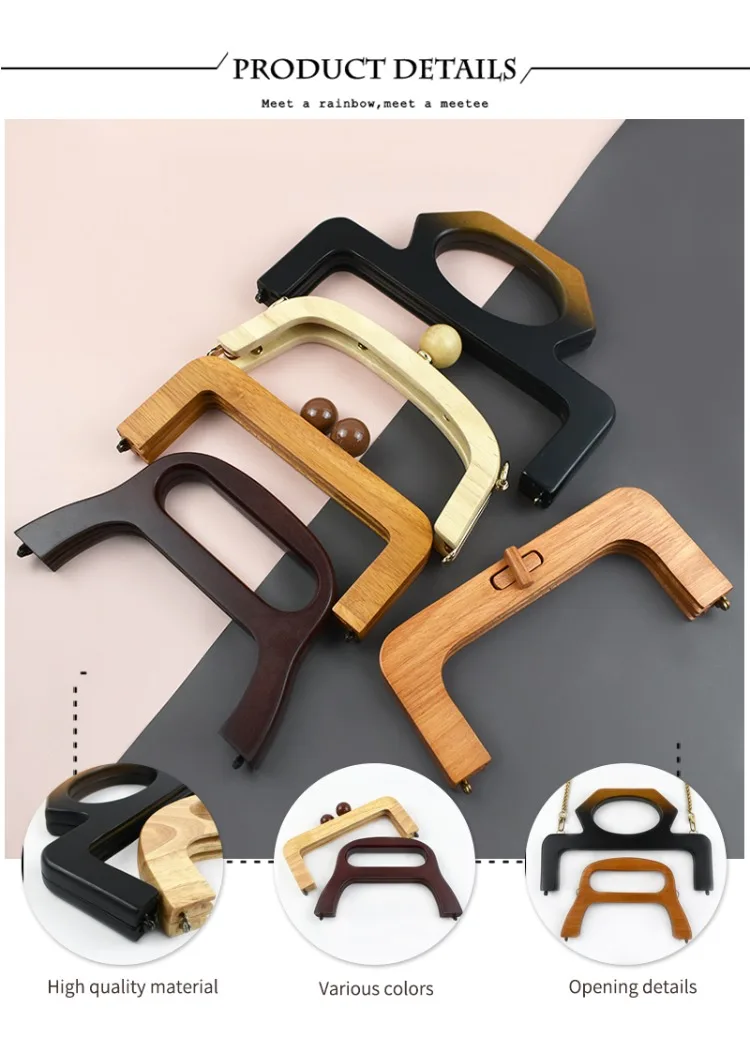 1Pc Wooden Handle for Bags Closure Kiss Clasp Purse Frame Women Handbags Woven-bag DIY Handmade Bracket Accessories