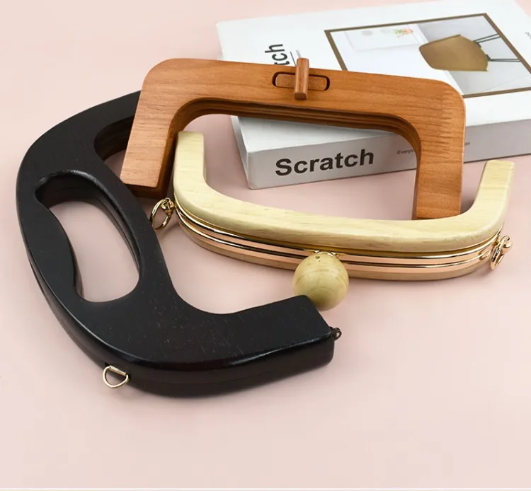1Pc Wooden Handle for Bags Closure Kiss Clasp Purse Frame Women Handbags Woven-bag DIY Handmade Bracket Accessories