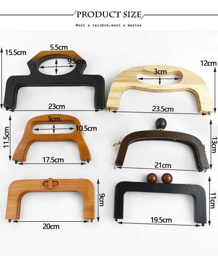 1Pc Wooden Handle for Bags Closure Kiss Clasp Purse Frame Women Handbags Woven-bag DIY Handmade Bracket Accessories