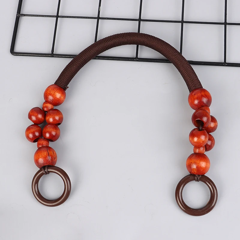 Women Fashion Wooden Bead Rope Bag Strap Wooden Handle Rope Beads Handbag Shoulder Belt DIY Replacement Bag Accessories