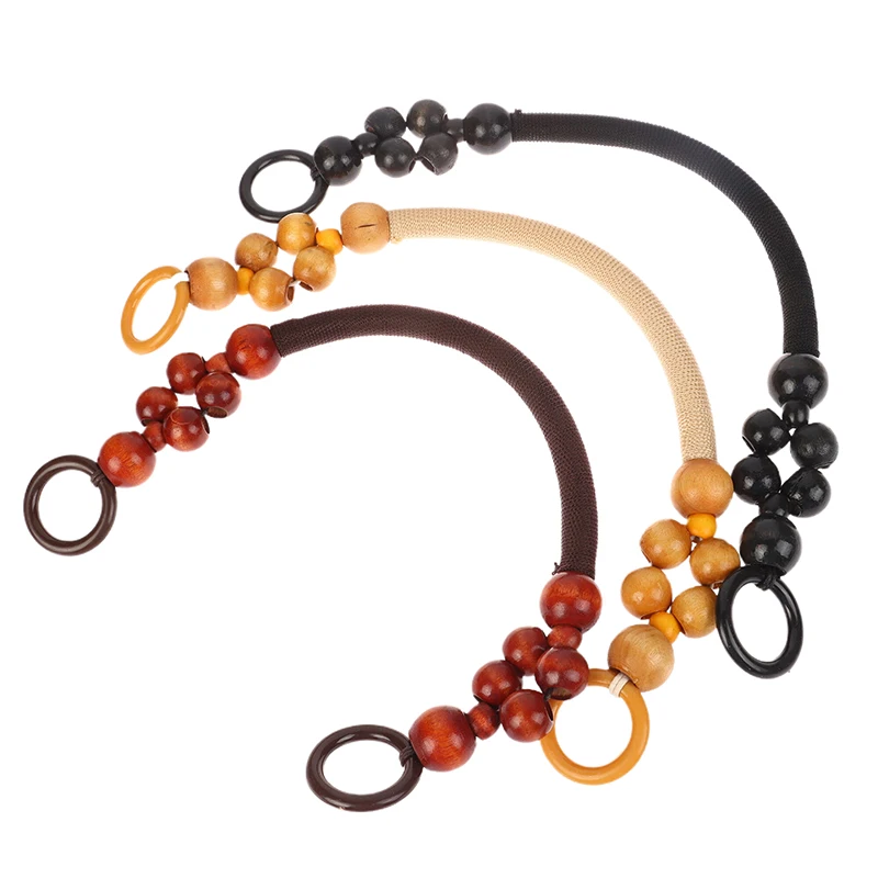 Women Fashion Wooden Bead Rope Bag Strap Wooden Handle Rope Beads Handbag Shoulder Belt DIY Replacement Bag Accessories