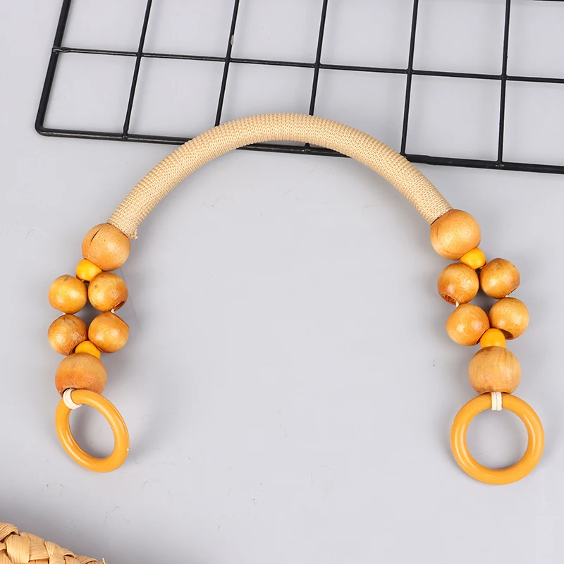 Women Fashion Wooden Bead Rope Bag Strap Wooden Handle Rope Beads Handbag Shoulder Belt DIY Replacement Bag Accessories