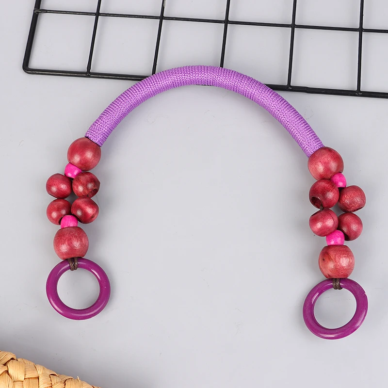 Women Fashion Wooden Bead Rope Bag Strap Wooden Handle Rope Beads Handbag Shoulder Belt DIY Replacement Bag Accessories