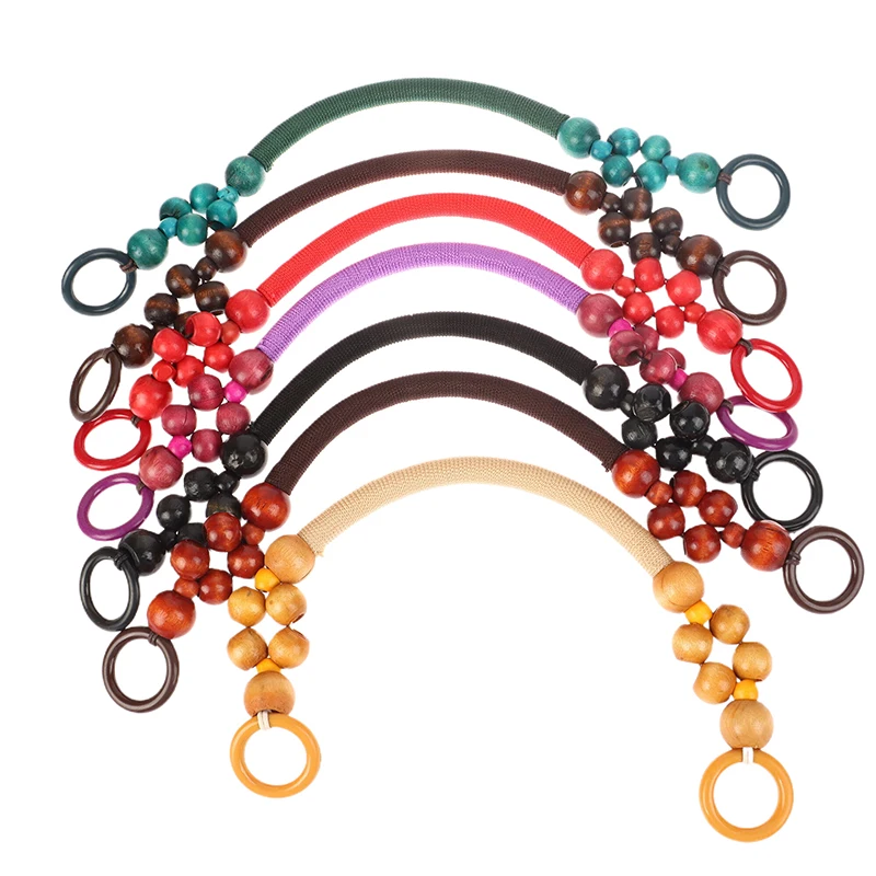 Women Fashion Wooden Bead Rope Bag Strap Wooden Handle Rope Beads Handbag Shoulder Belt DIY Replacement Bag Accessories