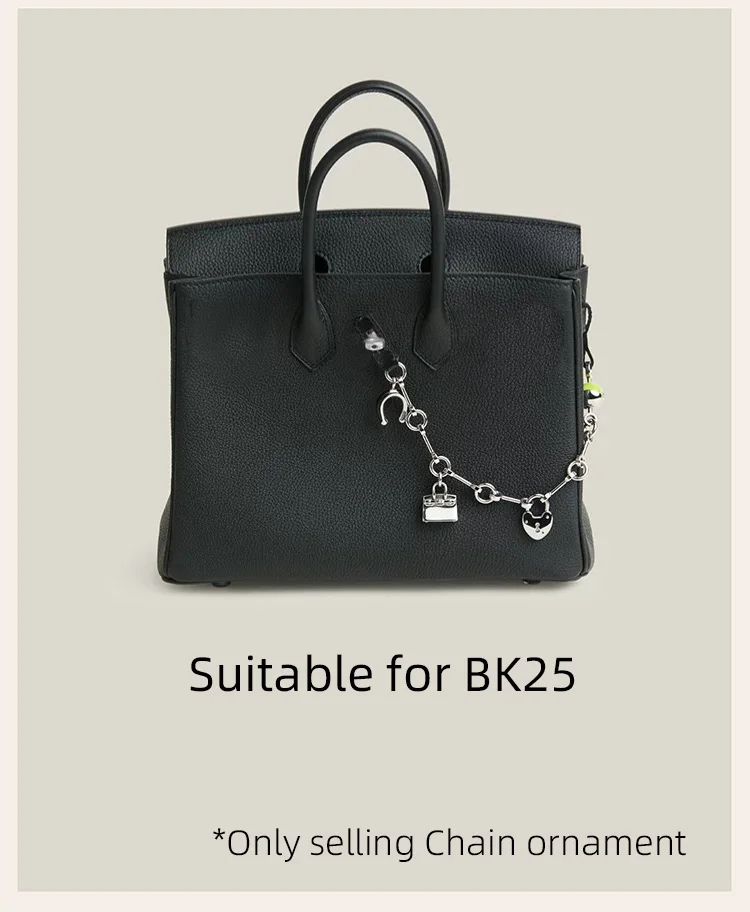 Luxury Metal Spliced Calfskin Bag Charm Silver Chain Pendant For Birkin Kelly Handbag Decor,Fashion Bag Accessory