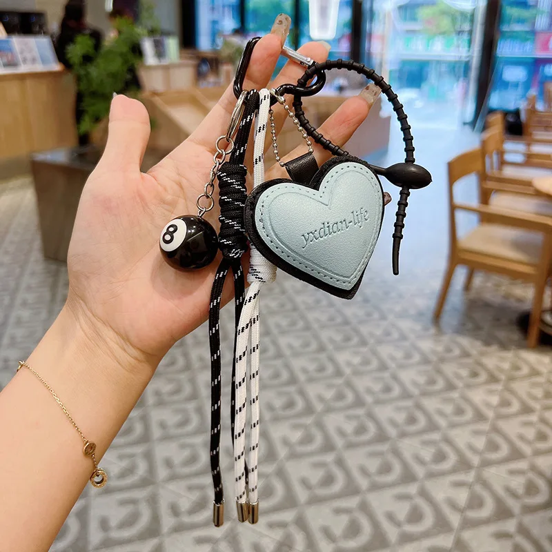 Fashion Creative Lucky Billiard Black No.8 Ball Key Chain Weaving Colorful Rope Bag Hanging Trendy Bag Hanging Jewelry Gift