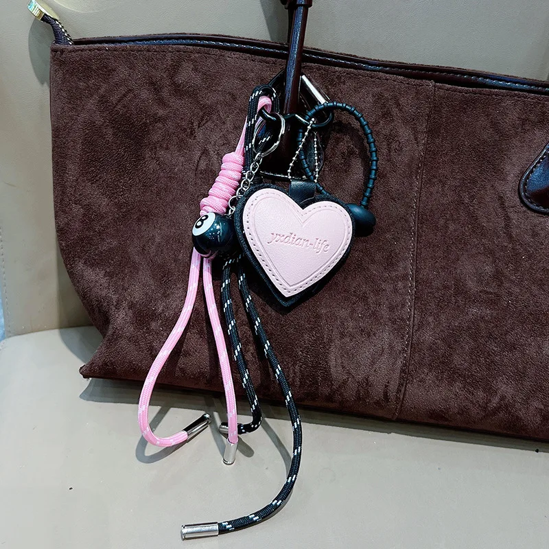 Fashion Creative Lucky Billiard Black No.8 Ball Key Chain Weaving Colorful Rope Bag Hanging Trendy Bag Hanging Jewelry Gift