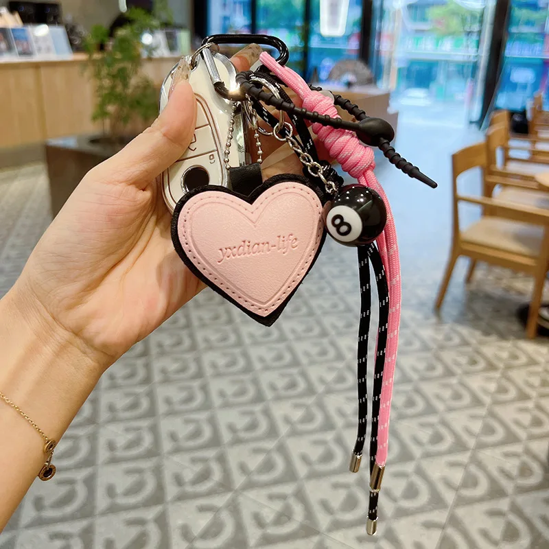 Fashion Creative Lucky Billiard Black No.8 Ball Key Chain Weaving Colorful Rope Bag Hanging Trendy Bag Hanging Jewelry Gift