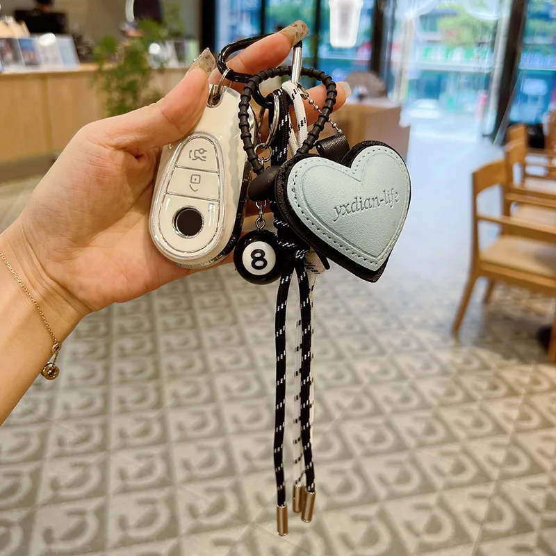 Fashion Creative Lucky Billiard Black No.8 Ball Key Chain Weaving Colorful Rope Bag Hanging Trendy Bag Hanging Jewelry Gift
