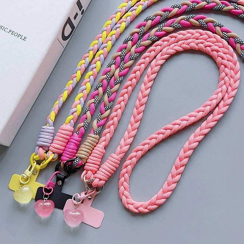 Colourful Braided Rope Fashion Diagonal Strap Rope Anti-Loss Sturdy Lanyard Keychain Rope Mobile Phone Love Lanyard