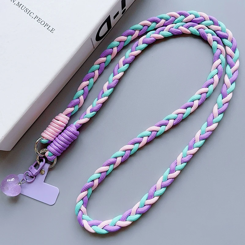 Colourful Braided Rope Fashion Diagonal Strap Rope Anti-Loss Sturdy Lanyard Keychain Rope Mobile Phone Love Lanyard