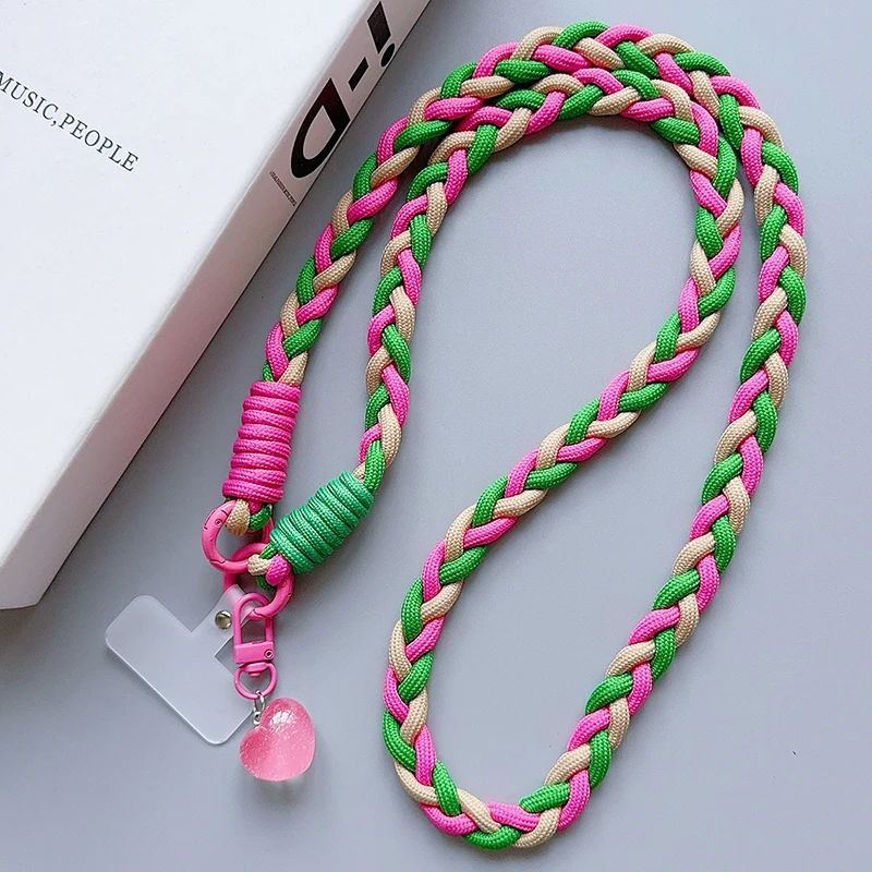 Colourful Braided Rope Fashion Diagonal Strap Rope Anti-Loss Sturdy Lanyard Keychain Rope Mobile Phone Love Lanyard
