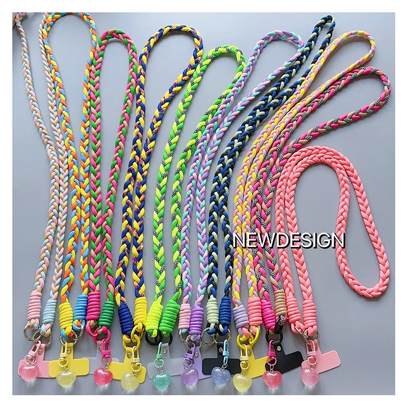 Colourful Braided Rope Fashion Diagonal Strap Rope Anti-Loss Sturdy Lanyard Keychain Rope Mobile Phone Love Lanyard