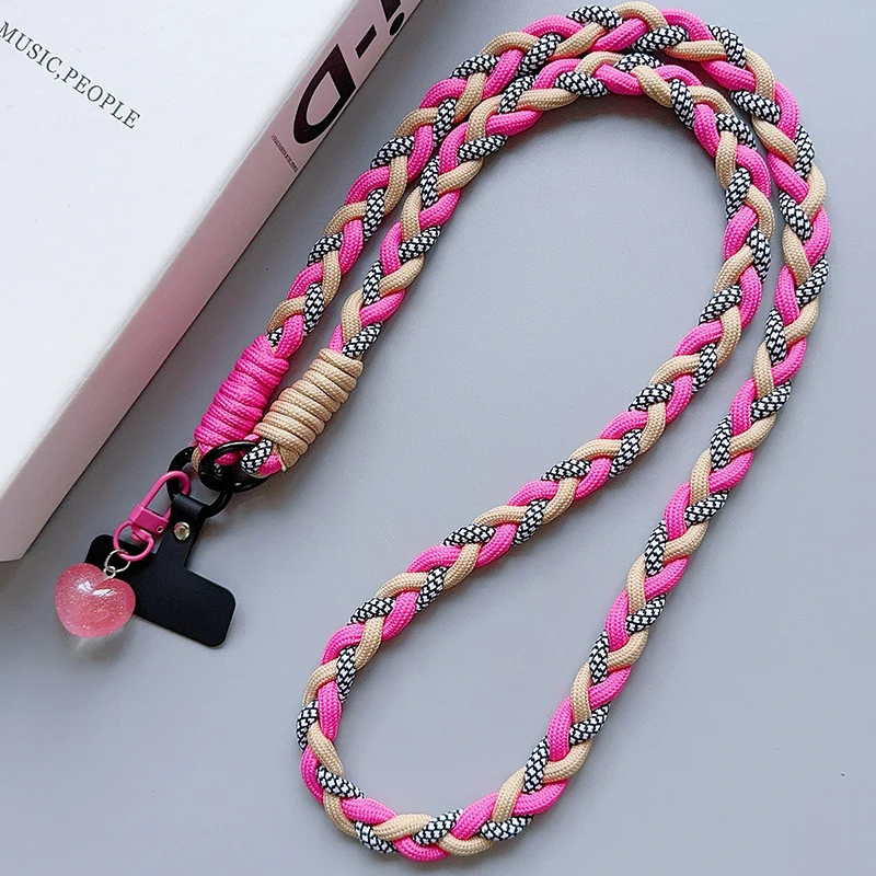 Colourful Braided Rope Fashion Diagonal Strap Rope Anti-Loss Sturdy Lanyard Keychain Rope Mobile Phone Love Lanyard