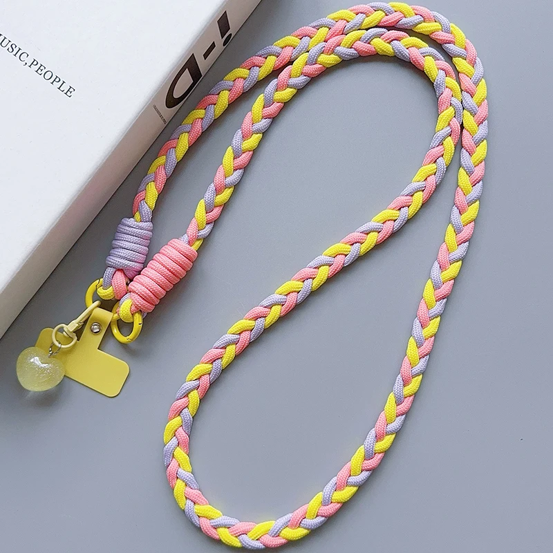 Colourful Braided Rope Fashion Diagonal Strap Rope Anti-Loss Sturdy Lanyard Keychain Rope Mobile Phone Love Lanyard