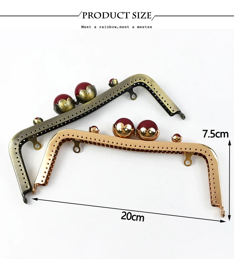 1Pc 20cm Metal Pearl Head Handle Handbag Retro Kiss Clasp Lock Buckle Purse Frame Brackets Bag Handles Replacement Accessories