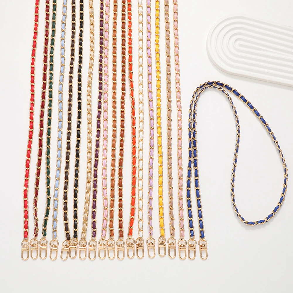 60CM Long PU Leather+Metal Bag Chain Fashion Bag Strap For Women Braided Crossbody Bag Strap Detachable Mobile Phone Case Chain