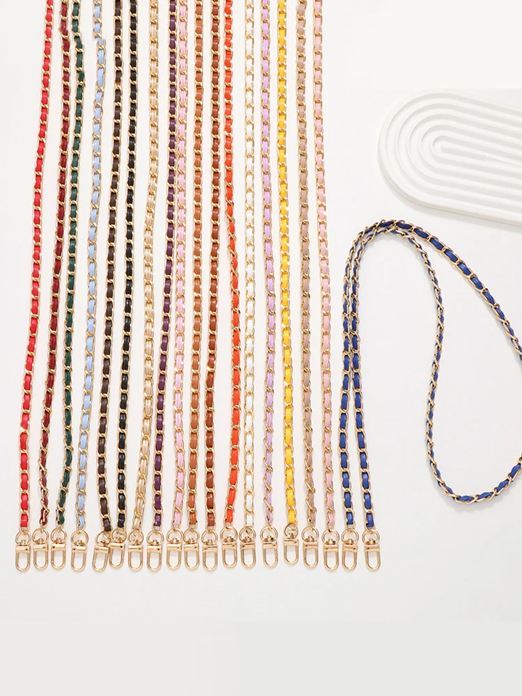 60CM Long PU Leather+Metal Bag Chain Fashion Bag Strap For Women Braided Crossbody Bag Strap Detachable Mobile Phone Case Chain
