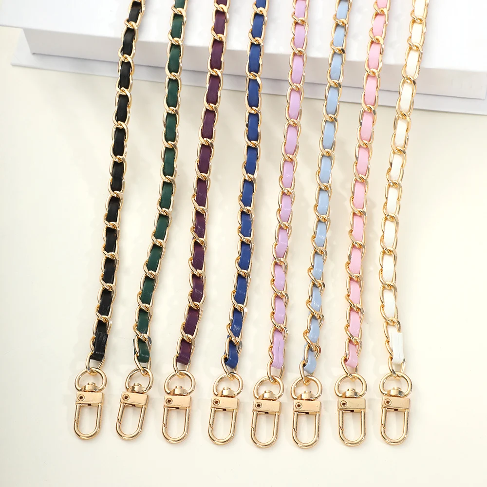 60CM Long PU Leather+Metal Bag Chain Fashion Bag Strap For Women Braided Crossbody Bag Strap Detachable Mobile Phone Case Chain