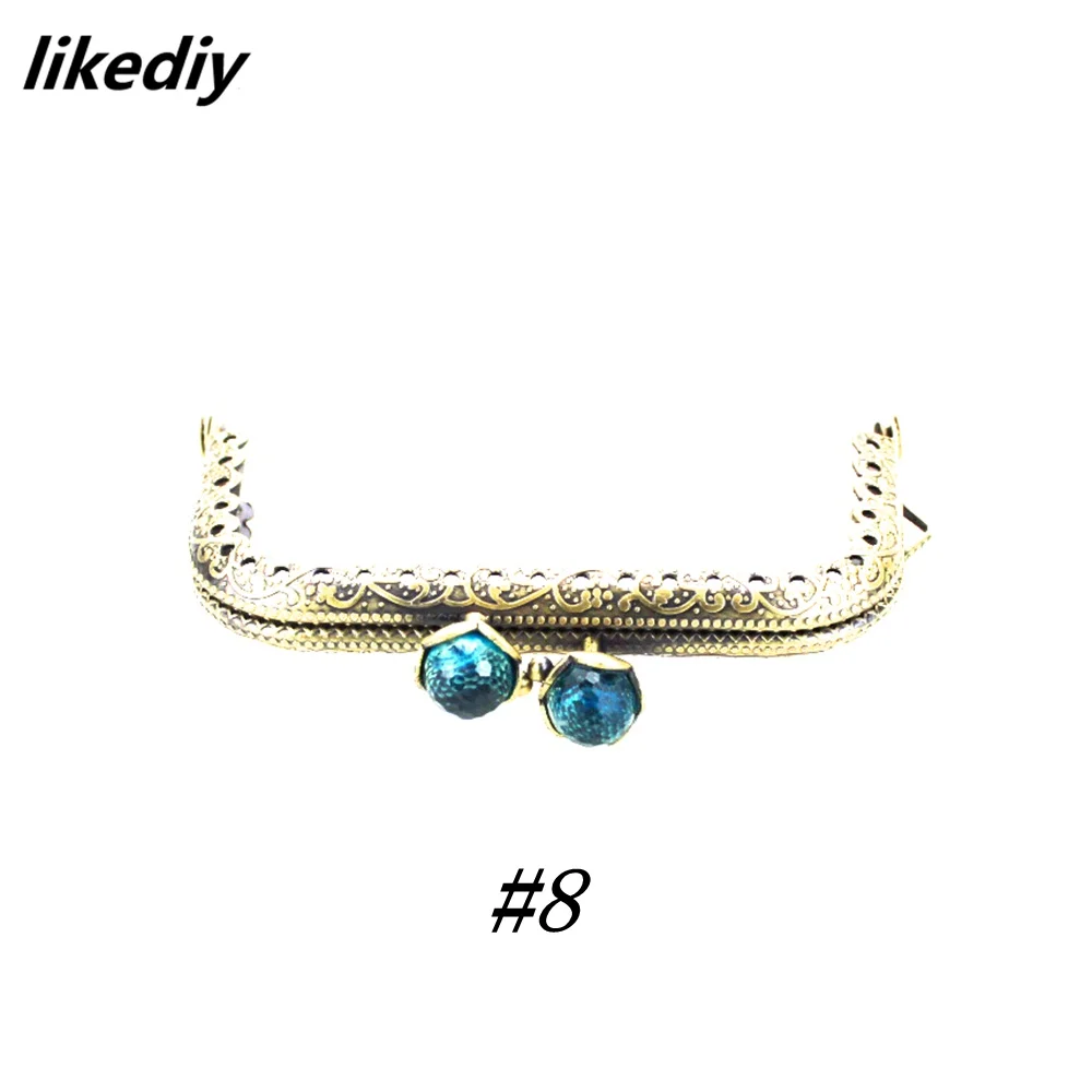 10 Pcs/Lot 8.5 CM Antique Bronze Metal Purse Frame Square Lotus Head Coral Beads Kiss Clasp DIY Bag Accessories