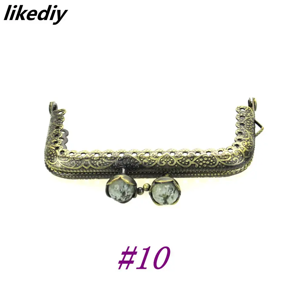 10 Pcs/Lot 8.5 CM Antique Bronze Metal Purse Frame Square Lotus Head Coral Beads Kiss Clasp DIY Bag Accessories