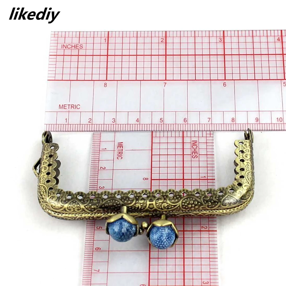 10 Pcs/Lot 8.5 CM Antique Bronze Metal Purse Frame Square Lotus Head Coral Beads Kiss Clasp DIY Bag Accessories