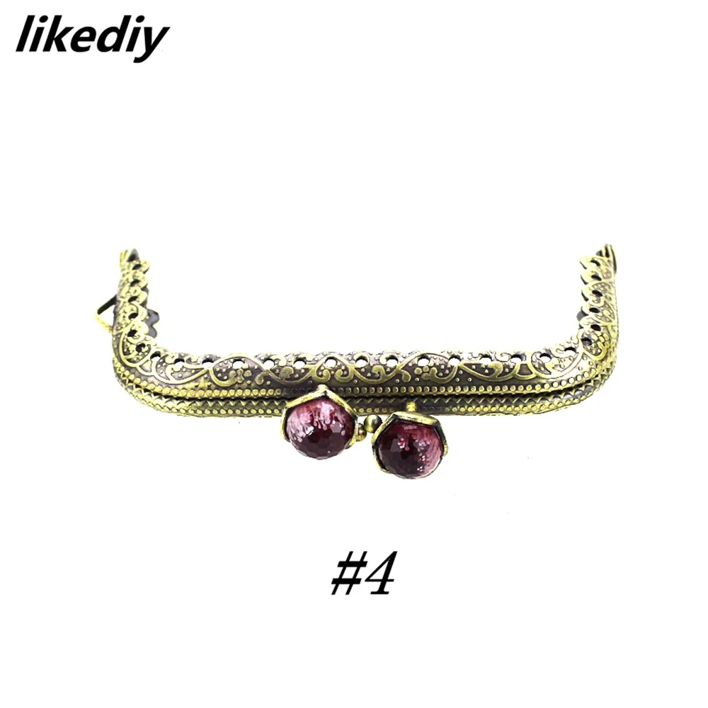 10 Pcs/Lot 8.5 CM Antique Bronze Metal Purse Frame Square Lotus Head Coral Beads Kiss Clasp DIY Bag Accessories