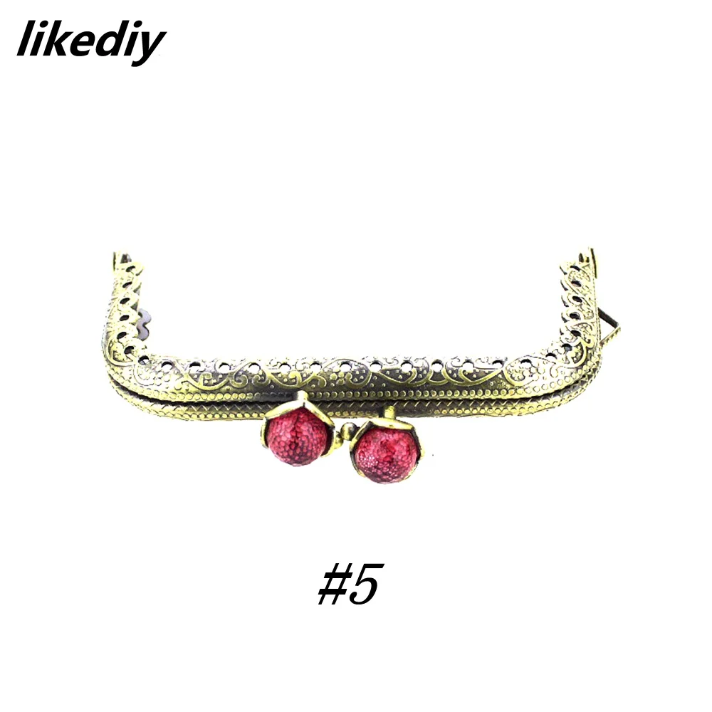 10 Pcs/Lot 8.5 CM Antique Bronze Metal Purse Frame Square Lotus Head Coral Beads Kiss Clasp DIY Bag Accessories