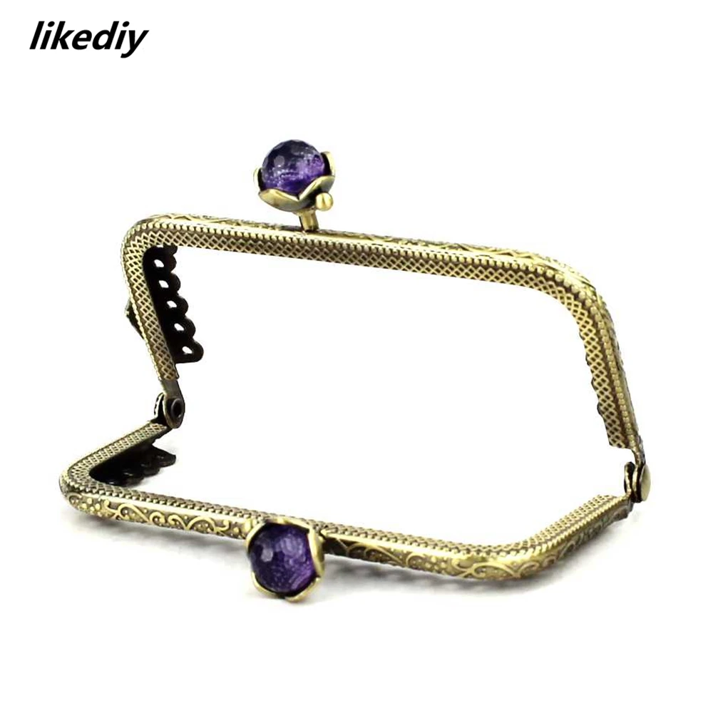 10 Pcs/Lot 8.5 CM Antique Bronze Metal Purse Frame Square Lotus Head Coral Beads Kiss Clasp DIY Bag Accessories