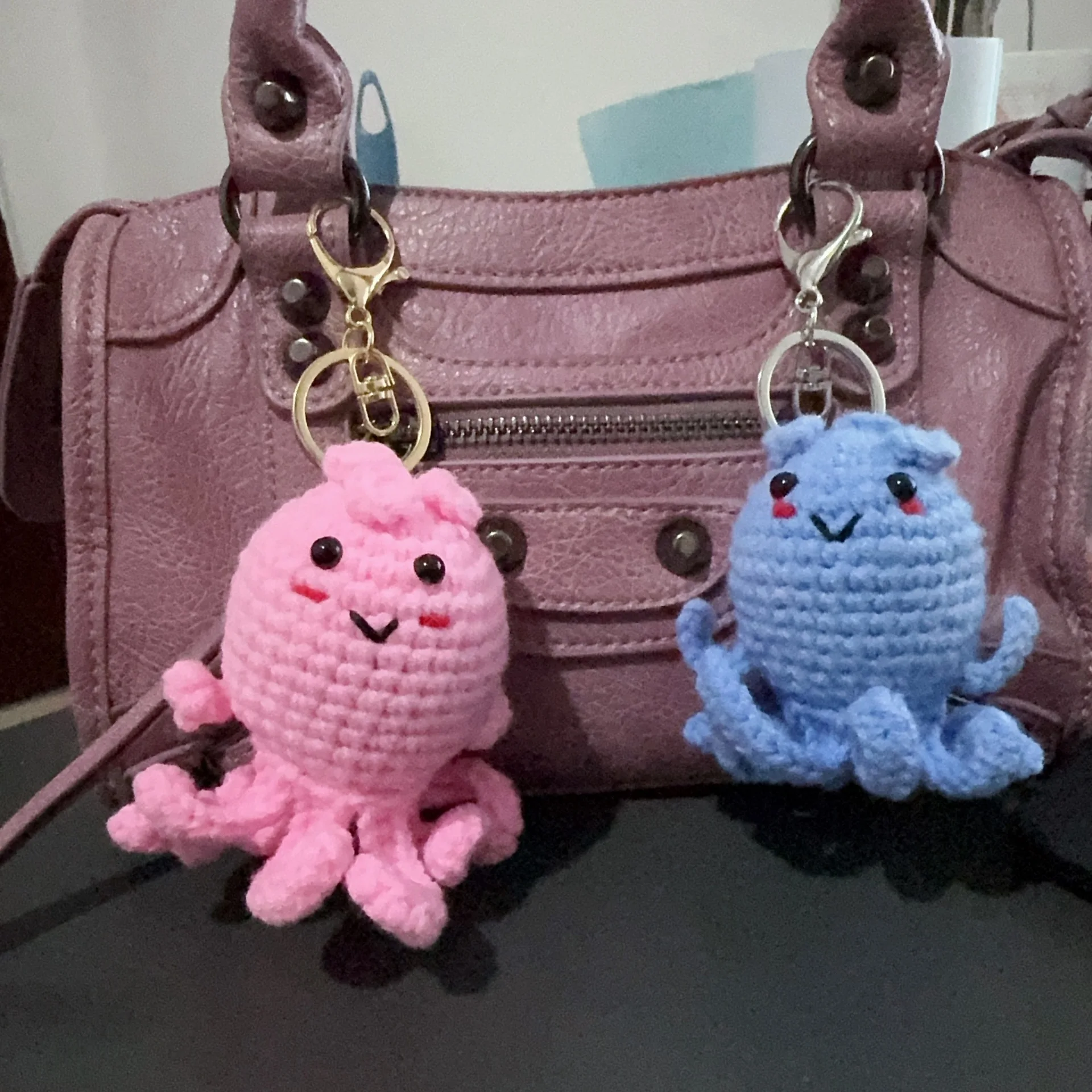 Cute Marine Life Charm Bag Pendant Kawaii Cartoon Mini Hand Knitted Keyring Handbag Pendant Couple Keychain DIY Bag Accessories