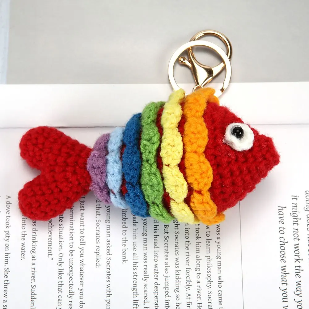 Cute Marine Life Charm Bag Pendant Kawaii Cartoon Mini Hand Knitted Keyring Handbag Pendant Couple Keychain DIY Bag Accessories