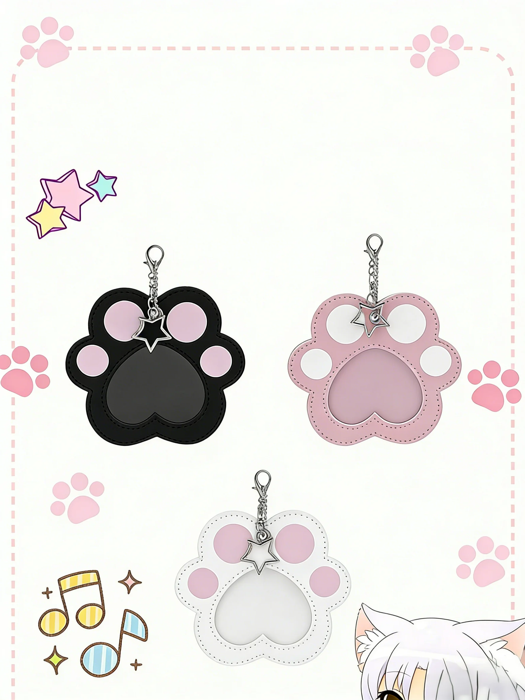 ITA Bag Decoration 58mm Cat Paw Badge Bag with Leather Heart-Shaped Display Case, Waterproof with Clear Window