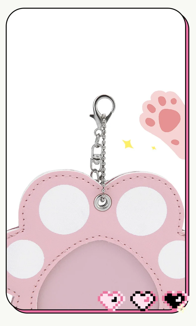 ITA Bag Decoration 58mm Cat Paw Badge Bag with Leather Heart-Shaped Display Case, Waterproof with Clear Window
