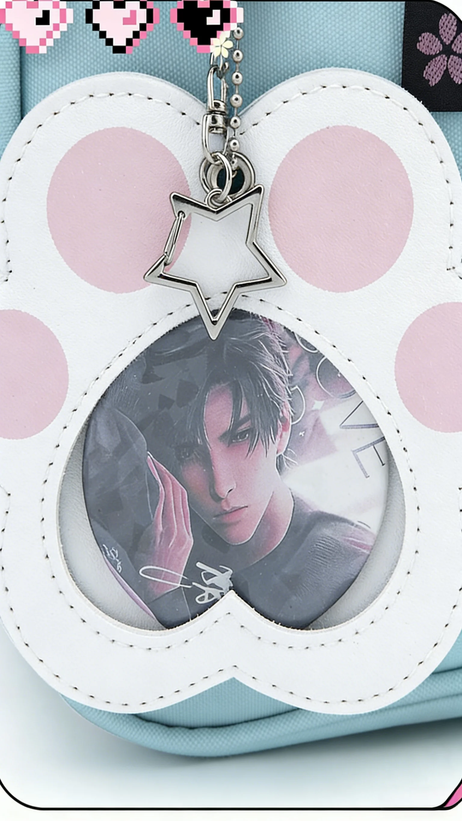 ITA Bag Decoration 58mm Cat Paw Badge Bag with Leather Heart-Shaped Display Case, Waterproof with Clear Window