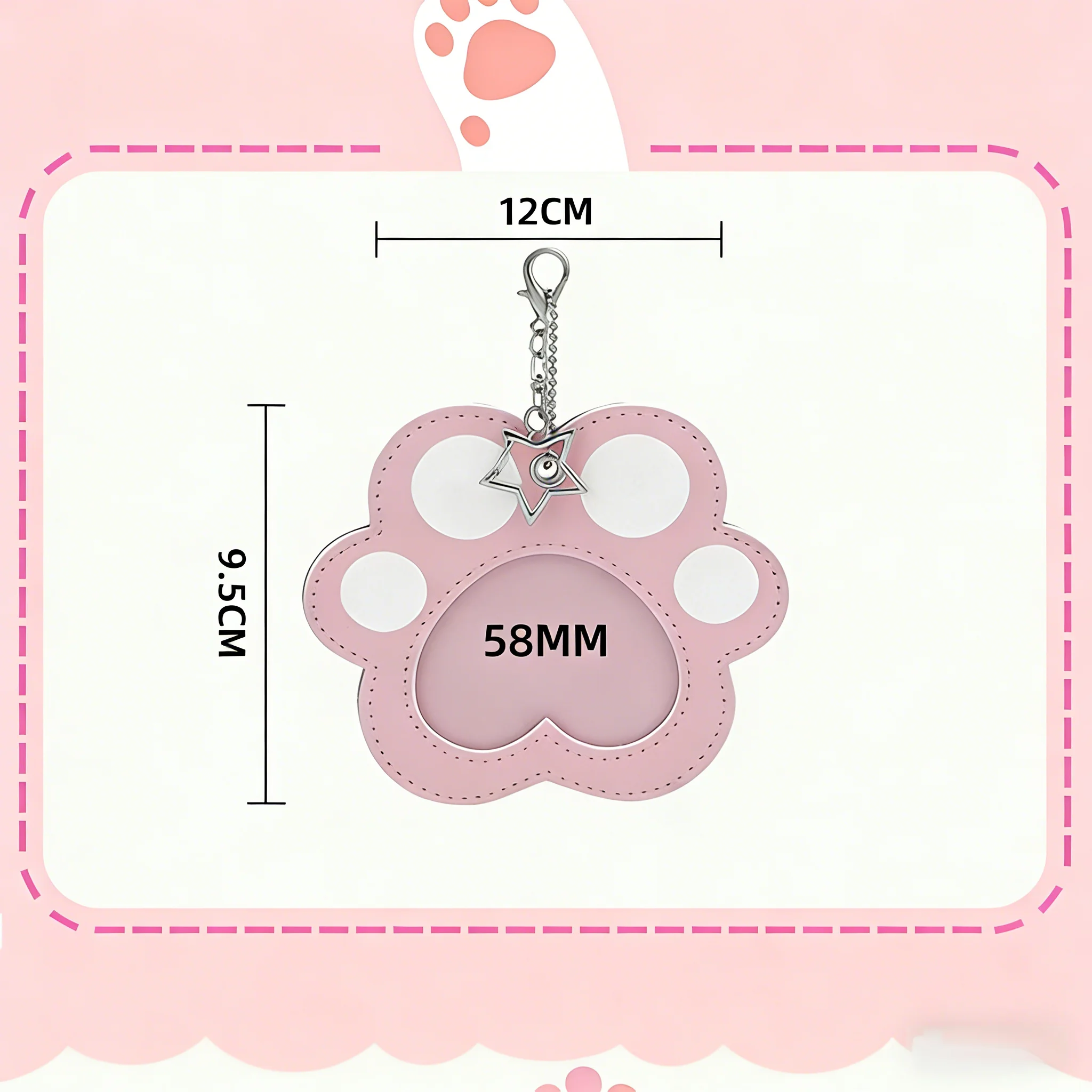 ITA Bag Decoration 58mm Cat Paw Badge Bag with Leather Heart-Shaped Display Case, Waterproof with Clear Window