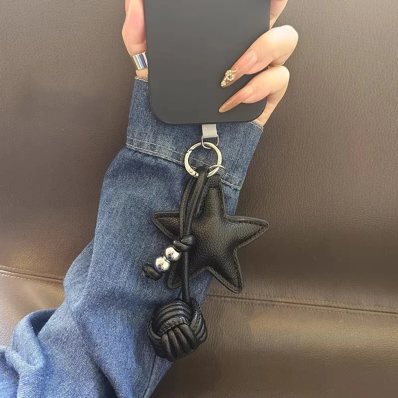 Colorful Five-pointed Star Woven Rope Leather Pendant New Star Woven Ball Bag Pendant Keychain Creative Small Accessories