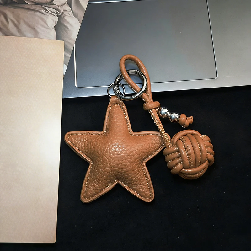 Colorful Five-pointed Star Woven Rope Leather Pendant New Star Woven Ball Bag Pendant Keychain Creative Small Accessories
