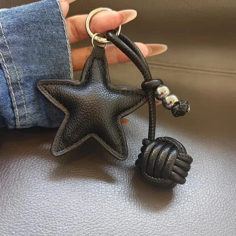 Colorful Five-pointed Star Woven Rope Leather Pendant New Star Woven Ball Bag Pendant Keychain Creative Small Accessories