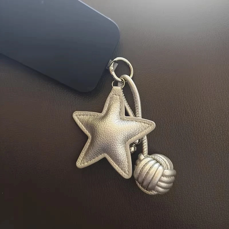 Colorful Five-pointed Star Woven Rope Leather Pendant New Star Woven Ball Bag Pendant Keychain Creative Small Accessories