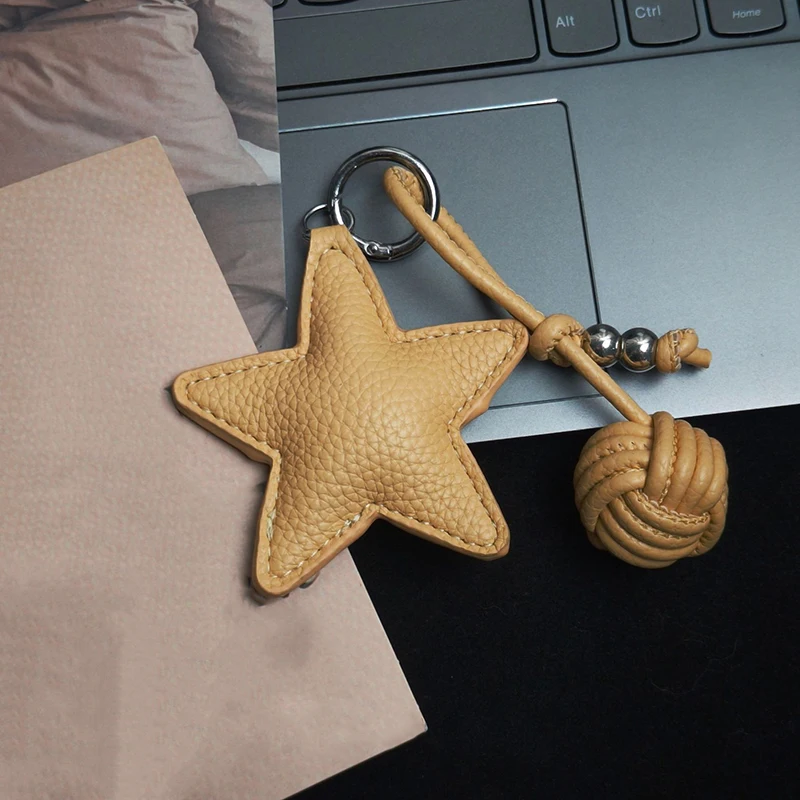 Colorful Five-pointed Star Woven Rope Leather Pendant New Star Woven Ball Bag Pendant Keychain Creative Small Accessories