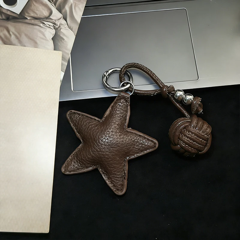 Colorful Five-pointed Star Woven Rope Leather Pendant New Star Woven Ball Bag Pendant Keychain Creative Small Accessories