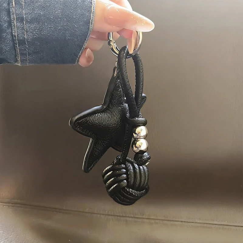 Colorful Five-pointed Star Woven Rope Leather Pendant New Star Woven Ball Bag Pendant Keychain Creative Small Accessories